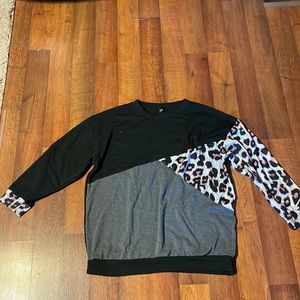 SHEIN Leopard Print Colourblock Drop Shoulder Sweatshirt